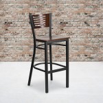 Black Slat Back Metal Restaurant Barstool - Walnut Wood Back & Seat