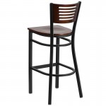 Black Slat Back Metal Restaurant Barstool - Walnut Wood Back & Seat