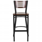 Black Slat Back Metal Restaurant Barstool - Walnut Wood Back & Seat