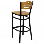 Black Slat Back Metal Restaurant Barstool - Natural Wood Back & Seat