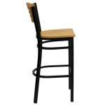 Black Slat Back Metal Restaurant Barstool - Natural Wood Back & Seat