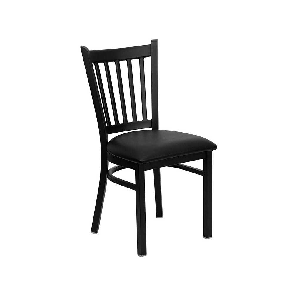 Black Vertical Back Metal Restaurant Chair - Black Vinyl Seat