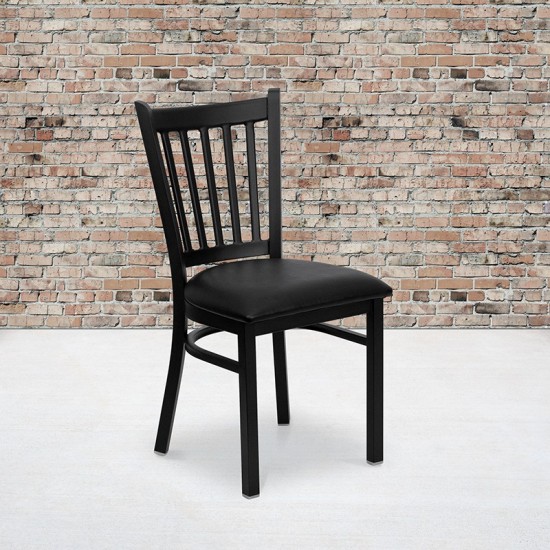 Black Vertical Back Metal Restaurant Chair - Black Vinyl Seat