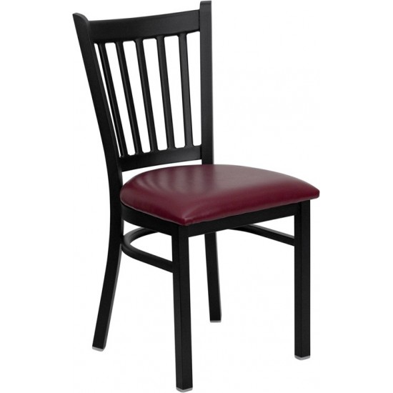 Black Vertical Back Metal Restaurant Chair - Burgundy Vinyl Seat