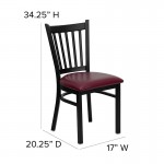 Black Vertical Back Metal Restaurant Chair - Burgundy Vinyl Seat