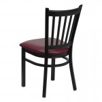 Black Vertical Back Metal Restaurant Chair - Burgundy Vinyl Seat