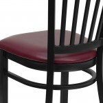 Black Vertical Back Metal Restaurant Chair - Burgundy Vinyl Seat