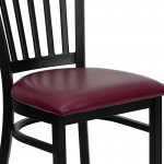 Black Vertical Back Metal Restaurant Chair - Burgundy Vinyl Seat