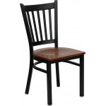 Black Vertical Back Metal Restaurant Chair - Cherry Wood Seat