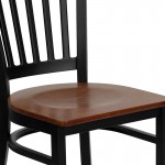 Black Vertical Back Metal Restaurant Chair - Cherry Wood Seat