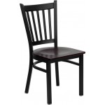 Black Vertical Back Metal Restaurant Chair - Mahogany Wood Seat