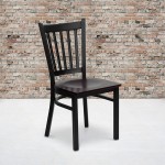 Black Vertical Back Metal Restaurant Chair - Mahogany Wood Seat