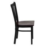 Black Vertical Back Metal Restaurant Chair - Mahogany Wood Seat