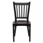 Black Vertical Back Metal Restaurant Chair - Mahogany Wood Seat