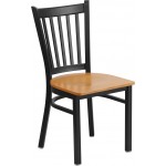 Black Vertical Back Metal Restaurant Chair - Natural Wood Seat