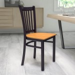 Black Vertical Back Metal Restaurant Chair - Natural Wood Seat