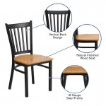 Black Vertical Back Metal Restaurant Chair - Natural Wood Seat