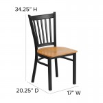 Black Vertical Back Metal Restaurant Chair - Natural Wood Seat