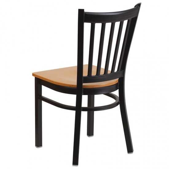 Black Vertical Back Metal Restaurant Chair - Natural Wood Seat