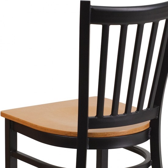 Black Vertical Back Metal Restaurant Chair - Natural Wood Seat