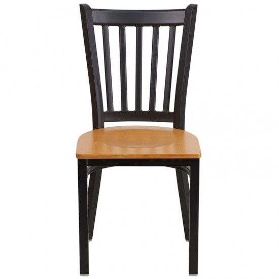 Black Vertical Back Metal Restaurant Chair - Natural Wood Seat