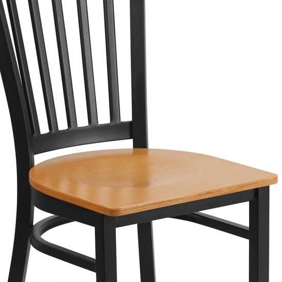 Black Vertical Back Metal Restaurant Chair - Natural Wood Seat