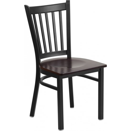 Black Vertical Back Metal Restaurant Chair - Walnut Wood Seat