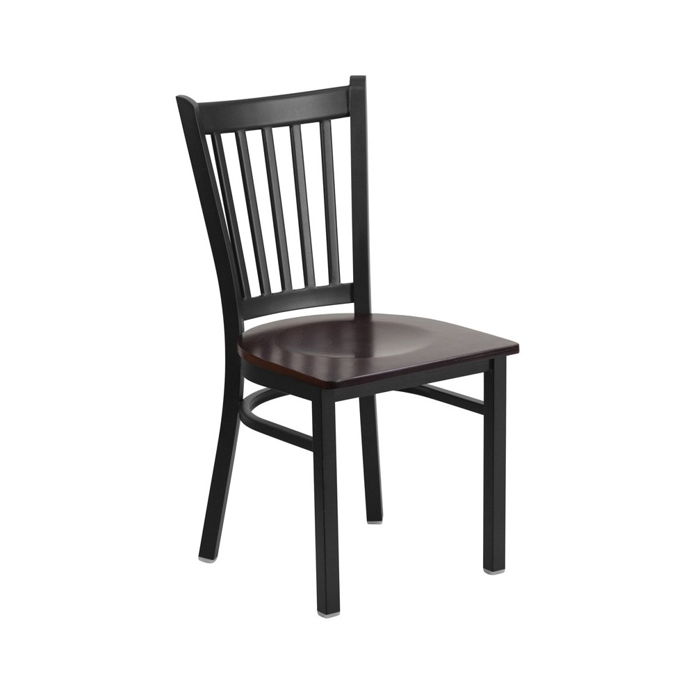 Black Vertical Back Metal Restaurant Chair - Walnut Wood Seat