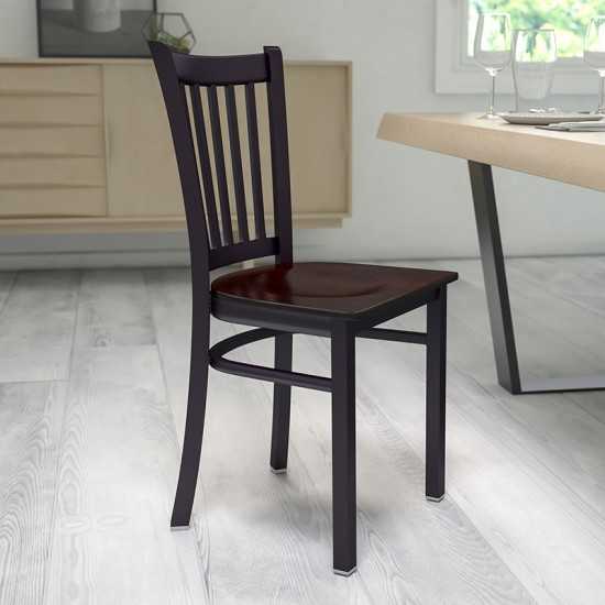 Black Vertical Back Metal Restaurant Chair - Walnut Wood Seat