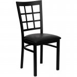 Black Window Back Metal Restaurant Chair - Black Vinyl Seat