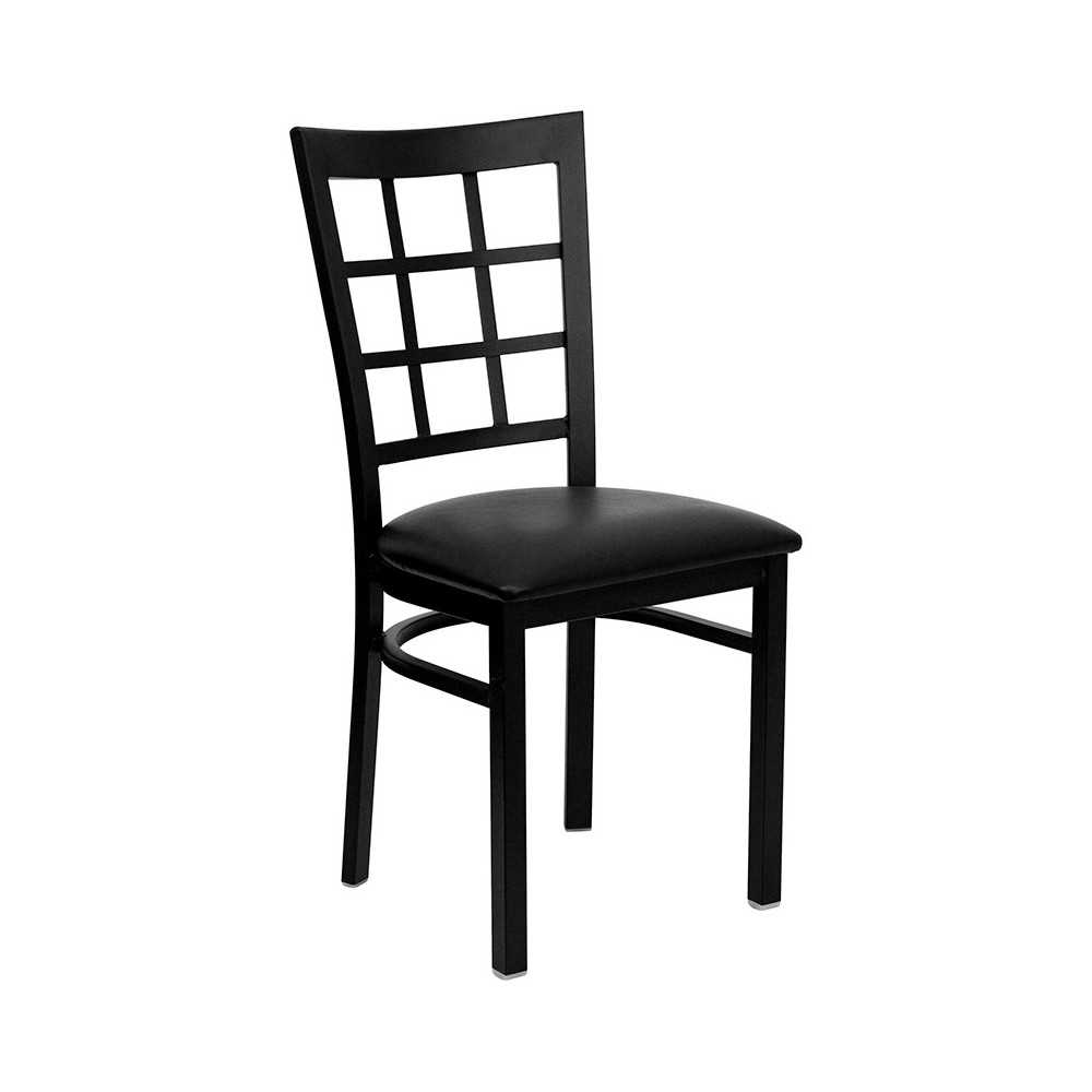 Black Window Back Metal Restaurant Chair - Black Vinyl Seat