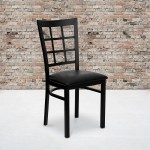 Black Window Back Metal Restaurant Chair - Black Vinyl Seat