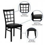 Black Window Back Metal Restaurant Chair - Black Vinyl Seat