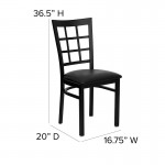 Black Window Back Metal Restaurant Chair - Black Vinyl Seat