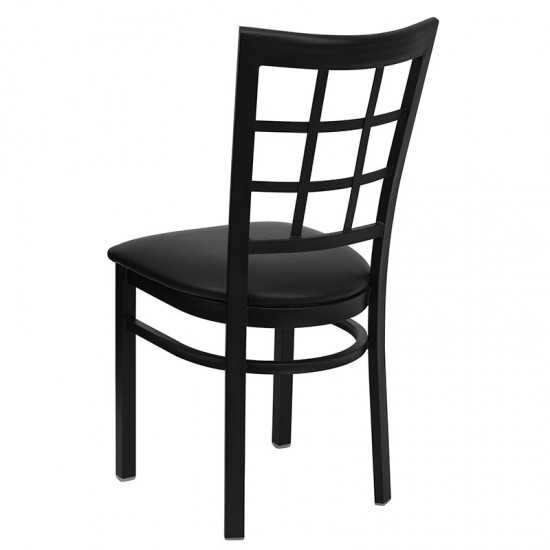 Black Window Back Metal Restaurant Chair - Black Vinyl Seat