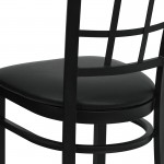 Black Window Back Metal Restaurant Chair - Black Vinyl Seat