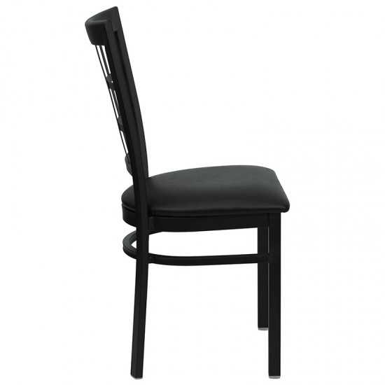 Black Window Back Metal Restaurant Chair - Black Vinyl Seat