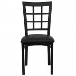 Black Window Back Metal Restaurant Chair - Black Vinyl Seat