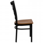 Black Window Back Metal Restaurant Chair - Cherry Wood Seat