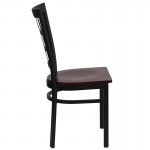 Black Window Back Metal Restaurant Chair - Mahogany Wood Seat