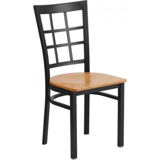 Black Window Back Metal Restaurant Chair - Natural Wood Seat