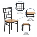 Black Window Back Metal Restaurant Chair - Natural Wood Seat