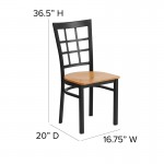 Black Window Back Metal Restaurant Chair - Natural Wood Seat