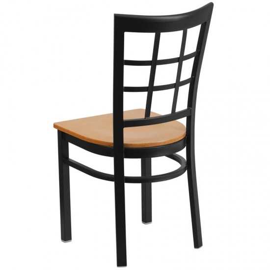 Black Window Back Metal Restaurant Chair - Natural Wood Seat