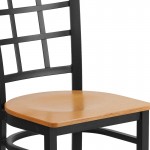 Black Window Back Metal Restaurant Chair - Natural Wood Seat