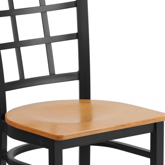 Black Window Back Metal Restaurant Chair - Natural Wood Seat