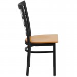 Black Window Back Metal Restaurant Chair - Natural Wood Seat