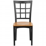 Black Window Back Metal Restaurant Chair - Natural Wood Seat