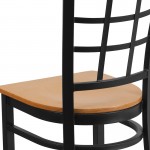 Black Window Back Metal Restaurant Chair - Natural Wood Seat