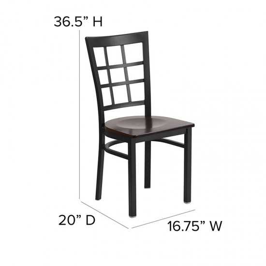 Black Window Back Metal Restaurant Chair - Walnut Wood Seat